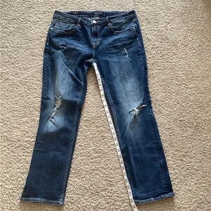 Vigoss Thompson Tomboy Dark Blue Distressed Straight Leg Jeans 31 L25